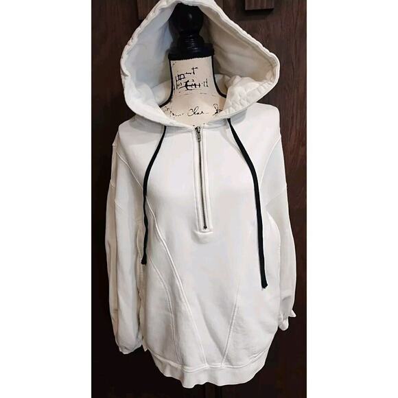 Free People Oversized Balloon Sleeve Hoodie Jacket Womens Small White 1/2 Zip - Picture 1 of 8